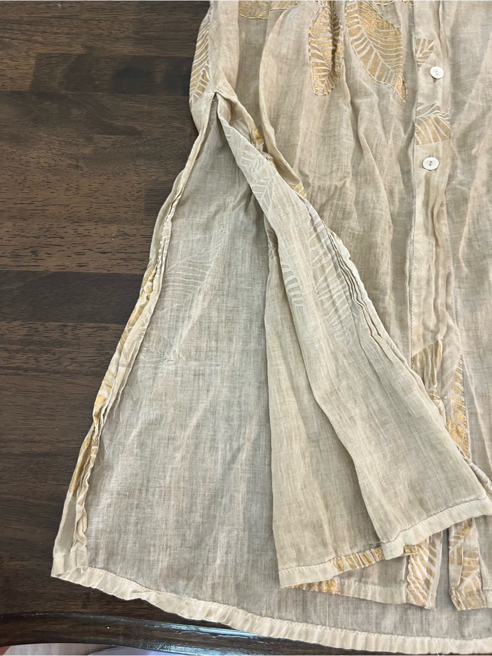 Debbie Katz Zilly Shirt Dress Taupe Cotton Resort wear Loose Fit Metallic Small - Picture 7 of 8